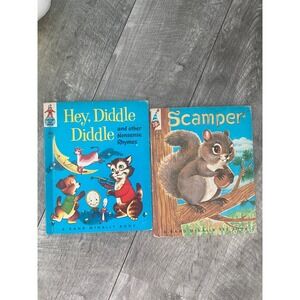 Lot of 2 Vintage Rand McNally Elf Books 1950s Scamper ~ Hey, Diddle Diddle. RARE